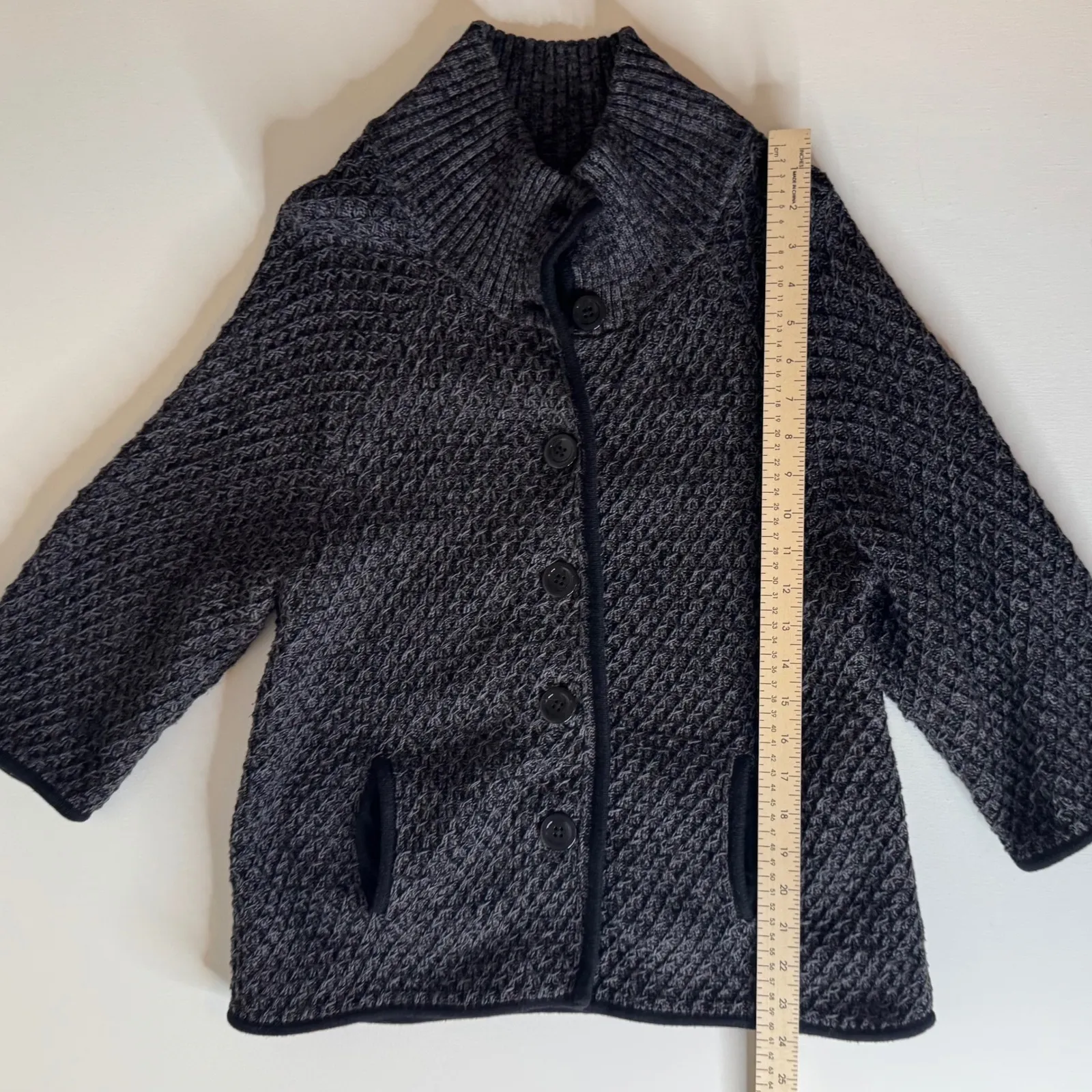 Talbots Womens Button Front Cardigan Sz MP‎ Grey Knit Sweater Fisherman Comfort - Image 7