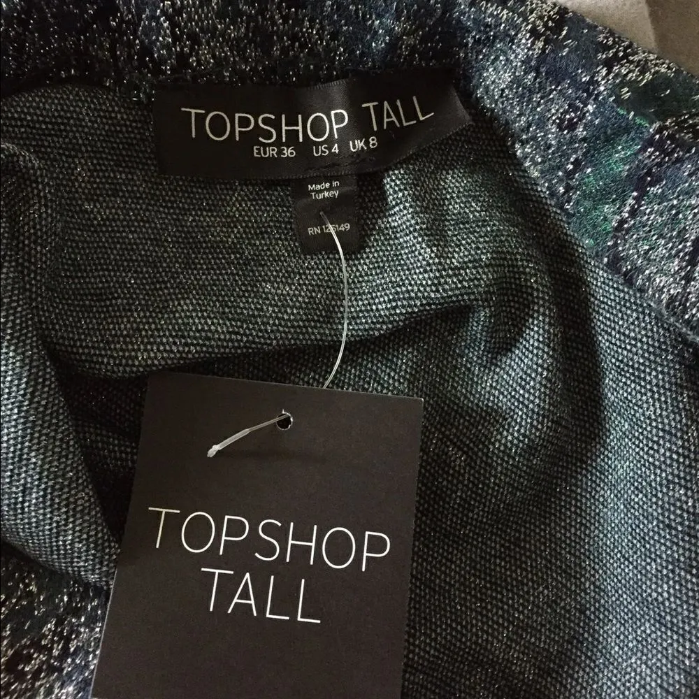 NWT TopShop Tall Shimmery metallic aqua pencil skirt  size 4T - Image 4