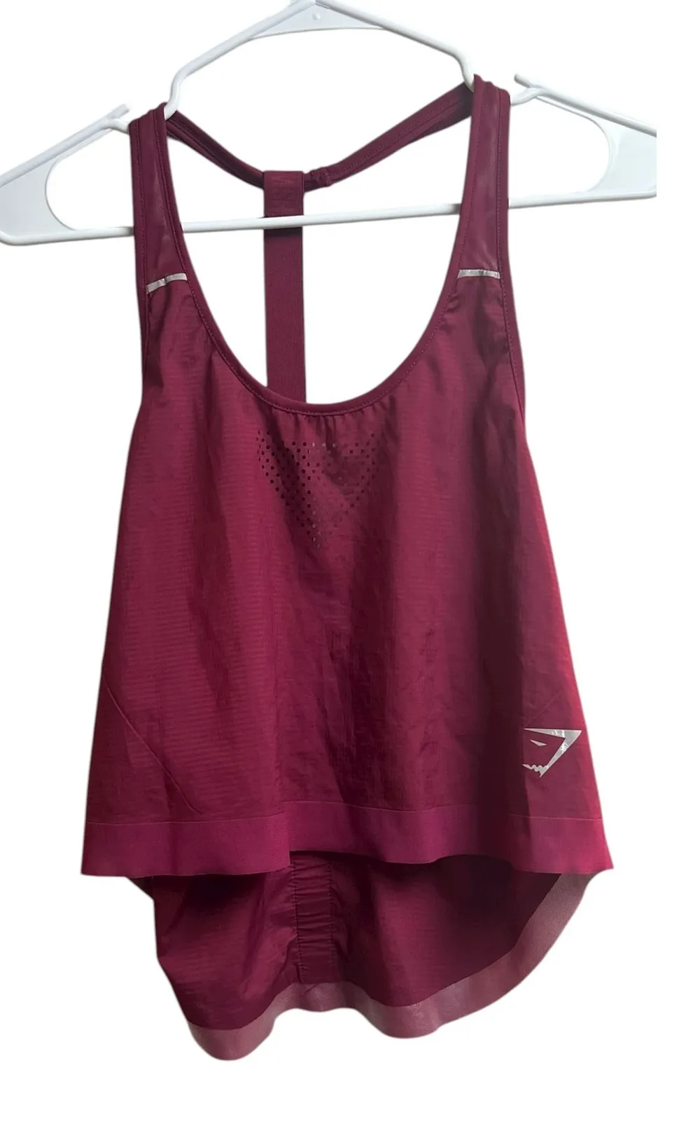 Gymshark Deep Red/Maroon Drop Arm Scoop Neck Crop Gym Tank Top Small - Image 1