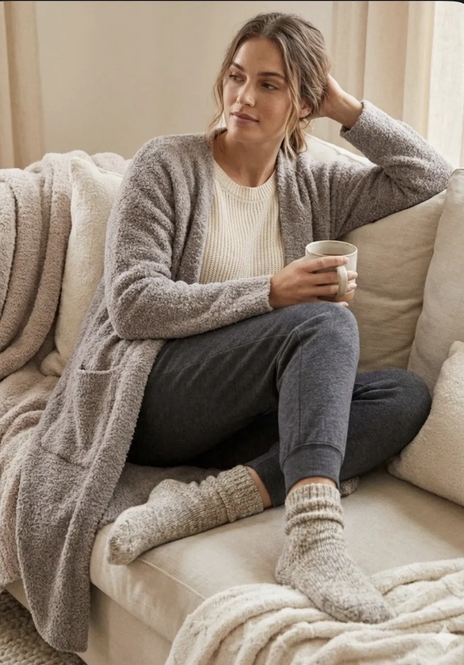 IRIDIUM BURNT Oversized Cozy Sweater Teddy Alpaca Lounge Relaxation One Size Brown Size undefined - Image 1