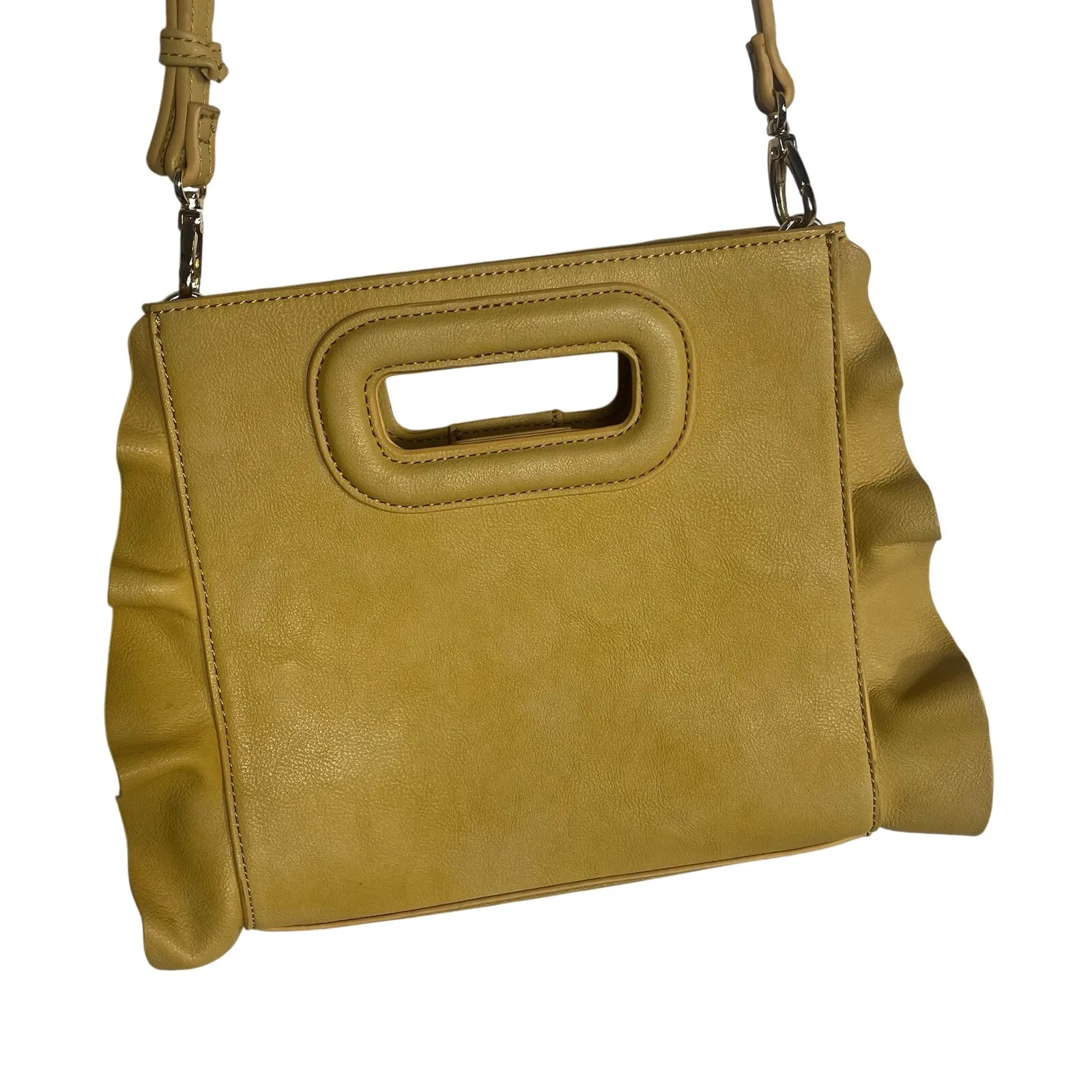 Sole Society Yellow Ruffle Crossbody Bag Convertible Clutch Faux Leather Mustard - Image 2