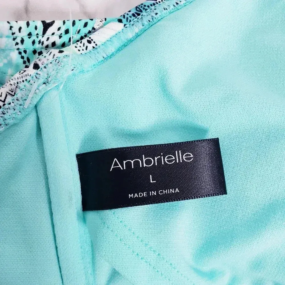 Ambrielle Bra Swimwear Sz Large High Neck Lace Pattern Halter Strap Geometric Blue - Image 14