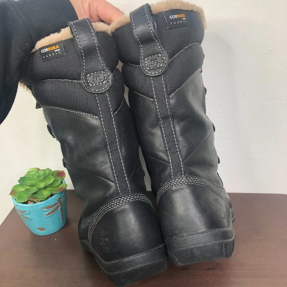 Timberland Mount Hope Mid Waterproof Lace Up Black Faux Fur Winter Boots Size 6 - Image 4