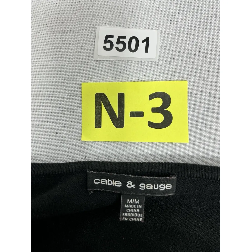 Womans Cable & Gauge Pullover Sweater M/M Black V Neck 1/4 Zip 3/4 Sleeve - Image 3