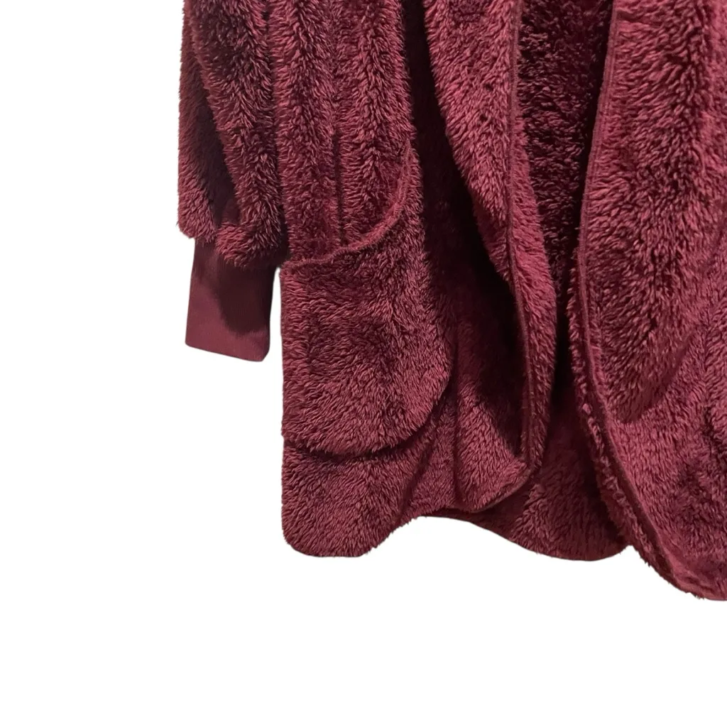 Zenana Outfitters Hooded Sherpa Cardigan Burgundy Red Women’s Size Small - Image 2