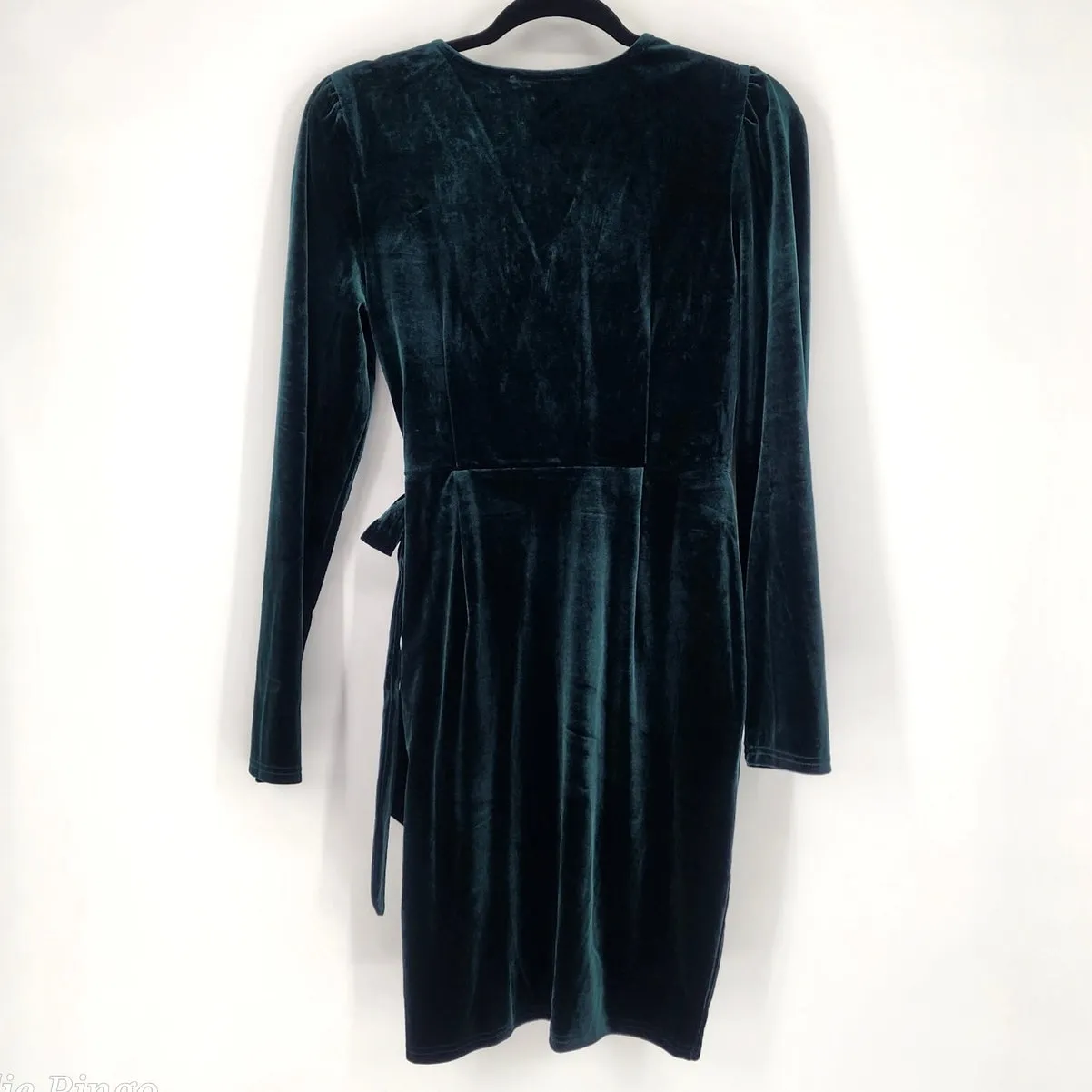 August Sky Dark Green Velvet Wrap Dress Long Sleeve Women’s Size Medium - Image 3