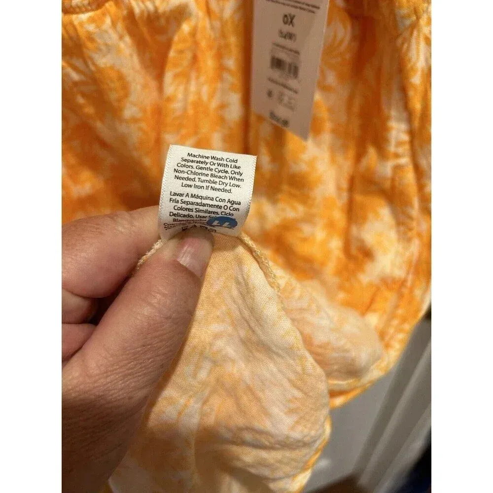 Terra Sky Fit & Flare Flutter Sleeve Smocked Dress Sz 14 0X Orange White‎ Floral - Image 11