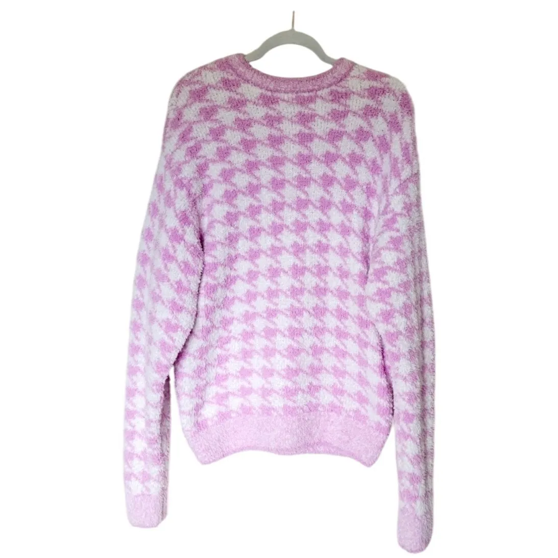 Skims L/XL Cozy Knit Pullover Petal Pink Houndstooth Oversized Lounge Sweater - Image 2