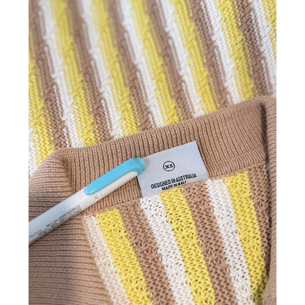 Rue Stiic Womens Dress Yellow Mini Sweater V Neck Striped Short Sleeve Size XS - Image 10