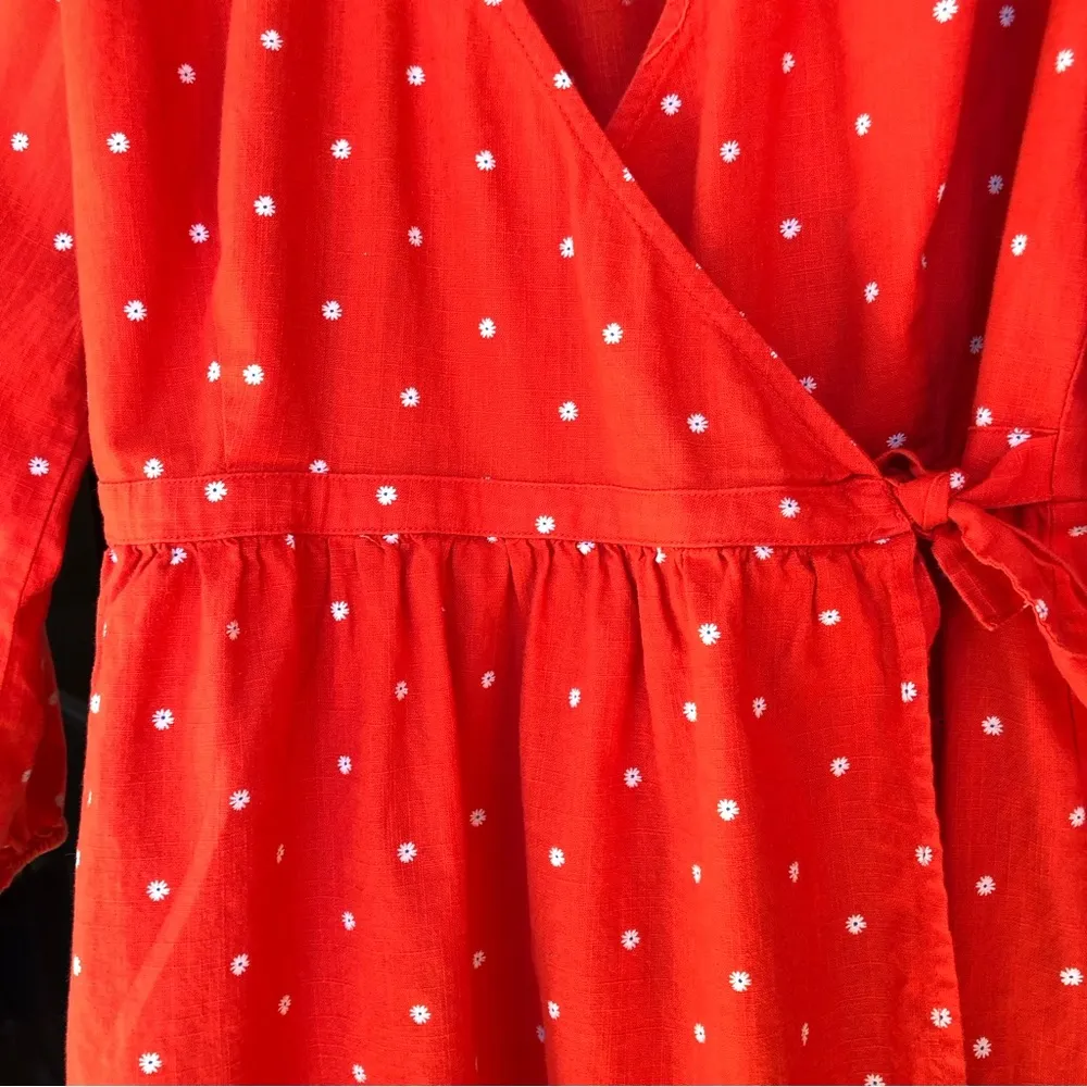 Daisy Embroidered Wrap Dress red M - Image 4