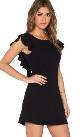 BCBGeneration Black Ruffle V-back Dress - Image 2