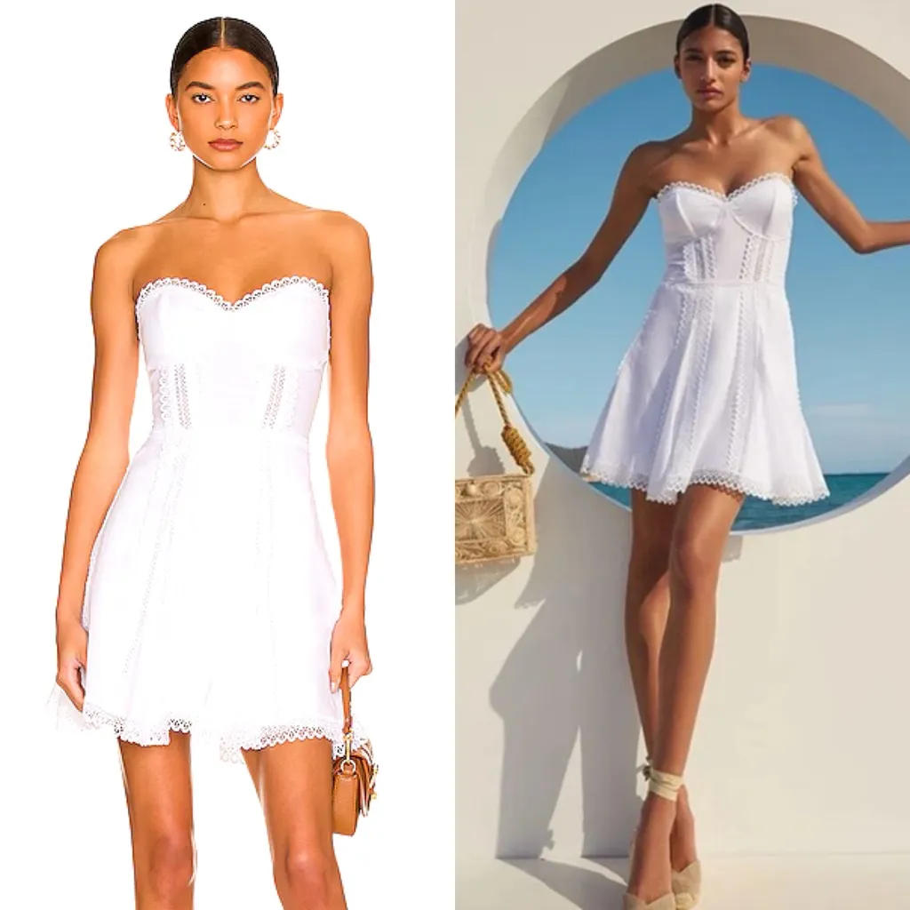 NEW NWT Charo Ruiz Ava Short Strapless Lace Eyelet Dress In White - Image 2