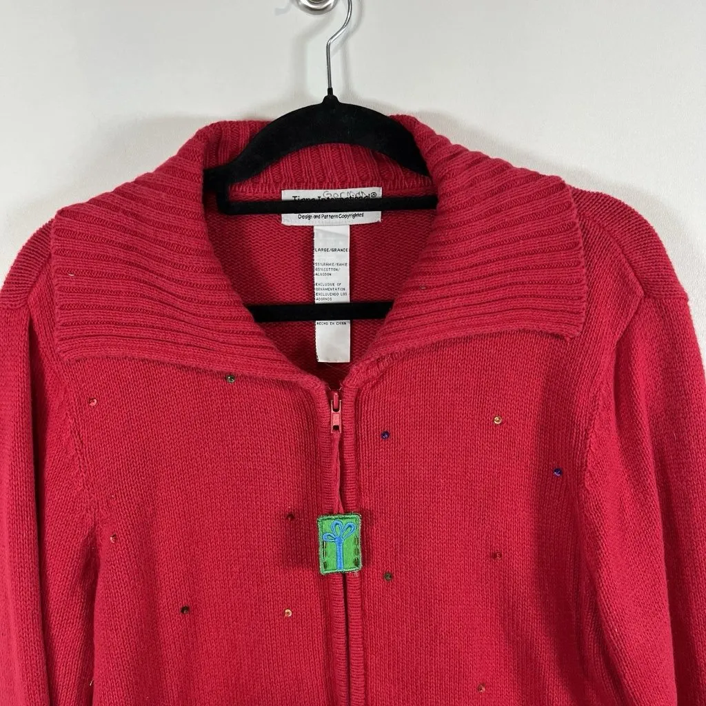 Vintage Tiara International Christmas reindeer full‎ zip sweater woman's size XL - Image 3