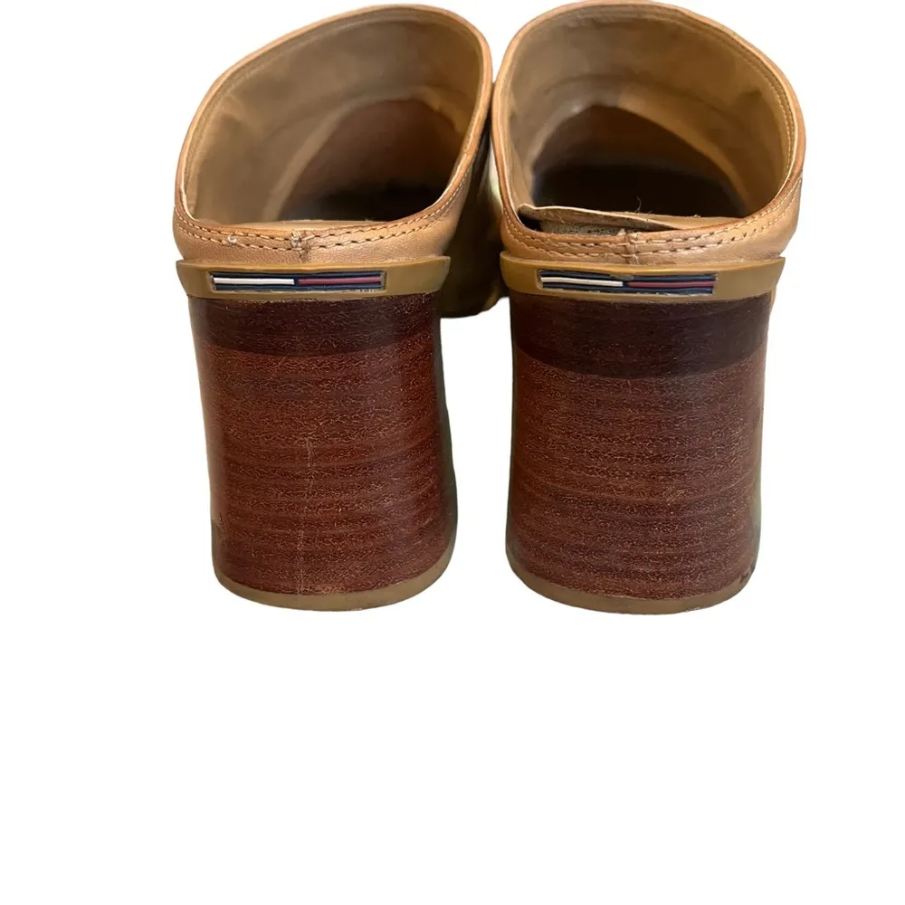 Vintage 90's Y2K Tommy Hilfiger Block chunky Heel laser cut Clogs, Sz 7 - Image 11