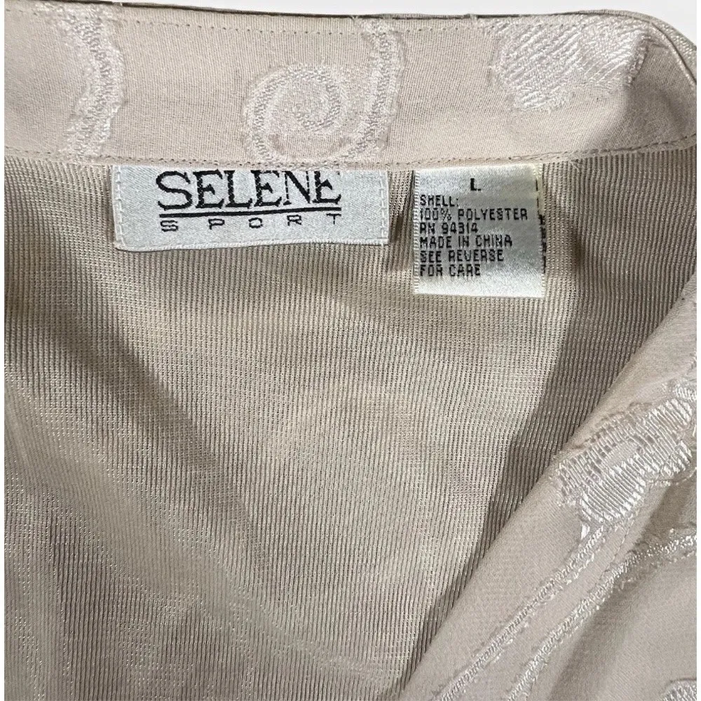 Selene Sport Womens Large Beige Shift Dress Pullover Polyester Floral Embroidery Tan - Image 6