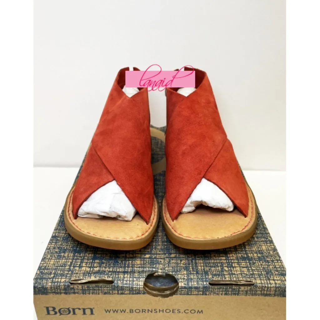 Born Iwa Red Aragosta Suede Leather Distressed Crossover Burnt Orange Sandals 6 - Image 8