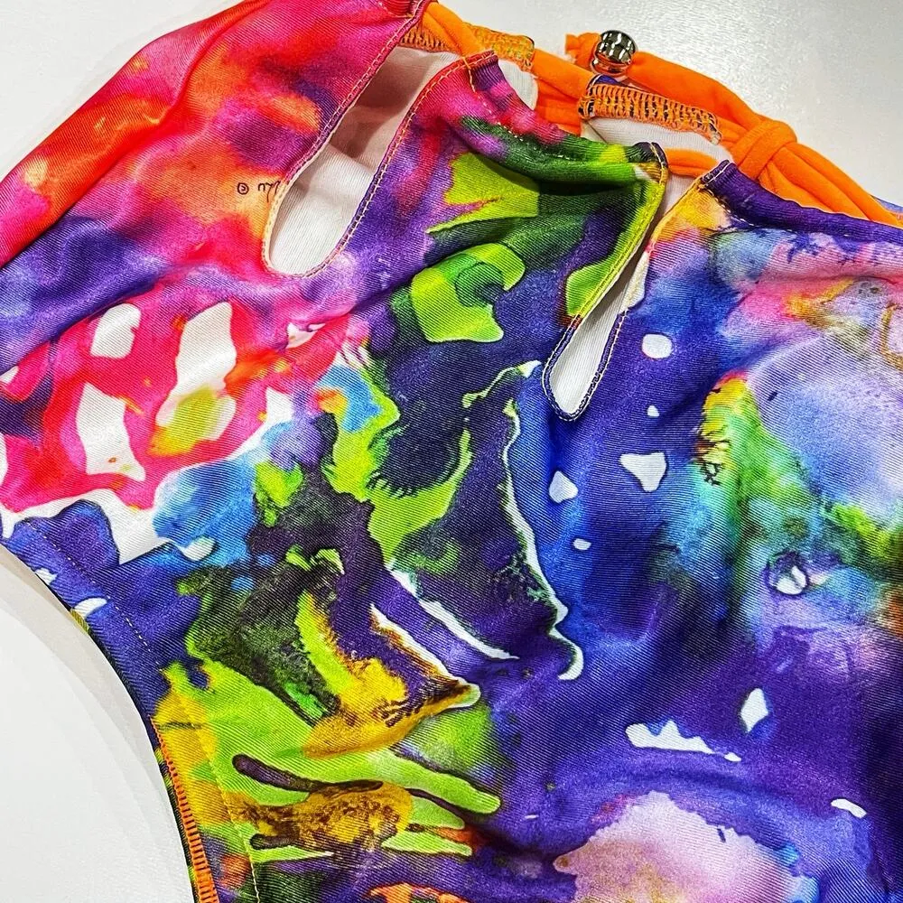 NEW Robb Lulu M High Waist Bikini Bottom Groovy Lucy High Pant Cutout Swimwear Purple Size M - Image 6