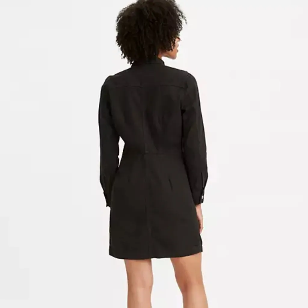 NWT Levis Ellie Denim Dress Womens Small Black Long Sleeve Button - Image 5