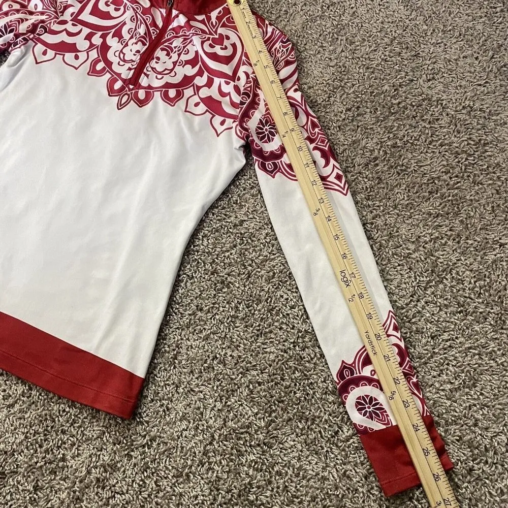 Athleta 1/4 Zip Pullover Shirt Womens Sz XXS Abstract Floral Print Red White - Image 5