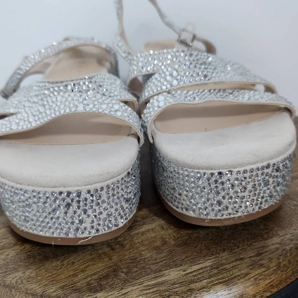 Copper Key  Silver Rhinestone Platform Sandals Size 10 - Image 2