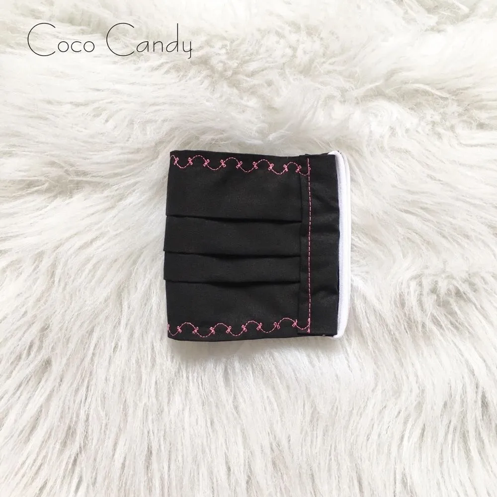 🆕Embroidered Pink Bow Black Fabric Reusable Face Mask - Image 4