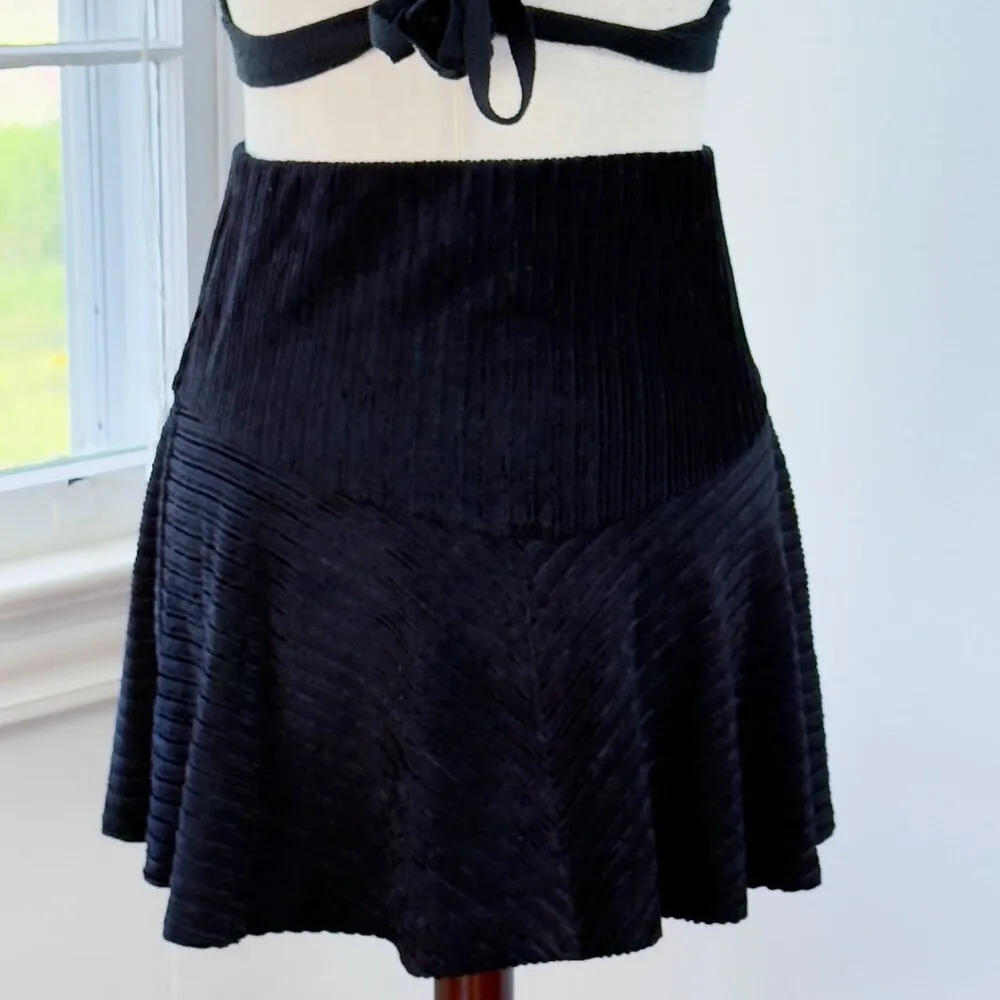 Free People Black Velvet Camden Skirt Ribbed Large High Waisted Goth Stretch - Image 4