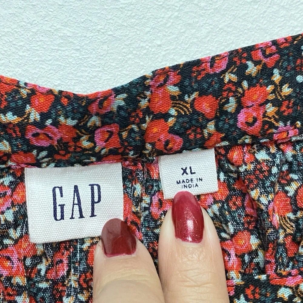 Gap Floral Top Bluse Womens XL Long Sleeve Square Neck Top Red Botanical Spring - Image 4