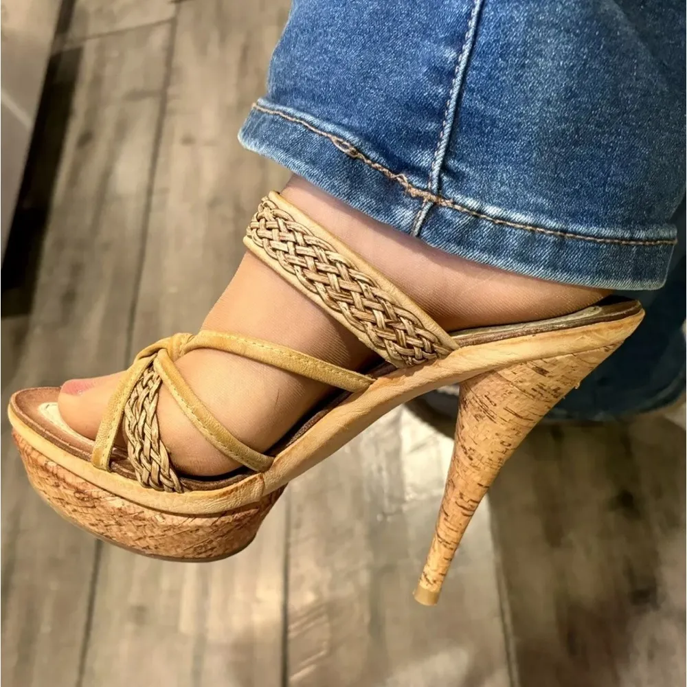 Boston Proper Braided Platform Heel Sandals NO Size Approx. 6/6.5 Open Toe Boho - Image 15