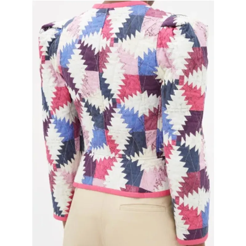 ISABEL MARANT ETOILE Hafileal Quilted Multicolor Patchwork Crop Jacket‎ Size 2 - Image 6