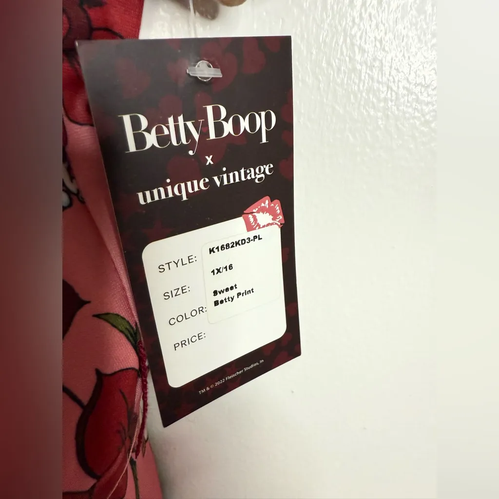 Betty Boop X unique vintage,NWT pink floral, spaghetti strap mini slip dress. 1X - Image 4