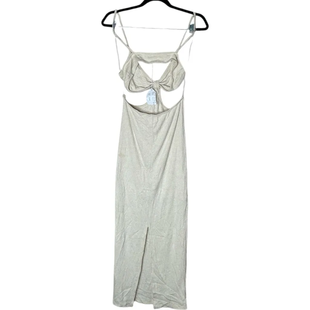 Knit Midi Dress Cut Out Cover Up Size Medium Tan - Image 4