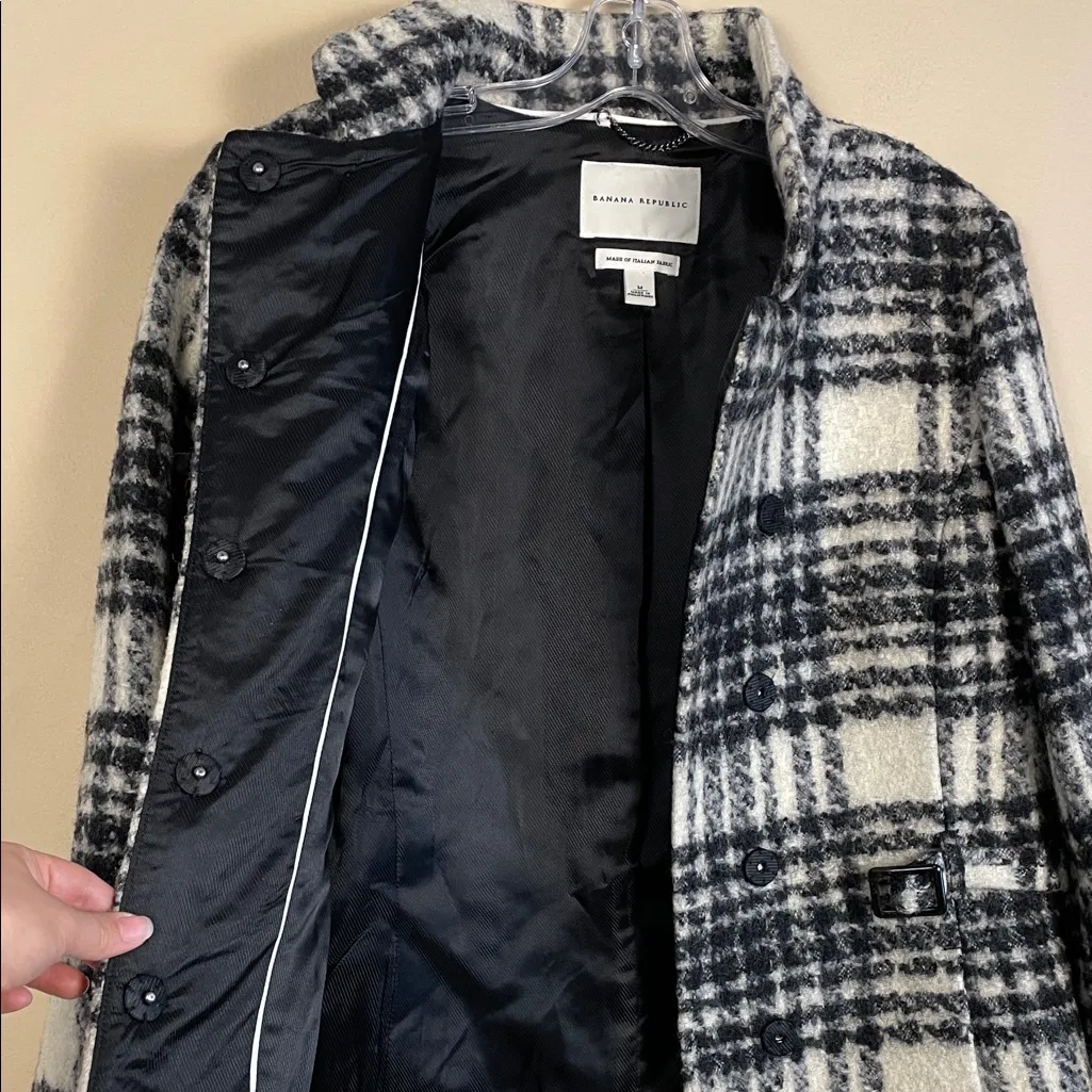 Banana Republic Women’s Wool Plaid Knit Collared Belted Comfy Button-Up Pea Coat - Image 7