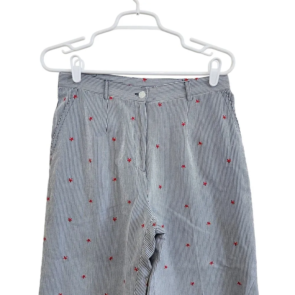 Sag Harbor Embroidered Stars Pinstripe Cropped Pants Red White & Blue Size 8 - Image 3