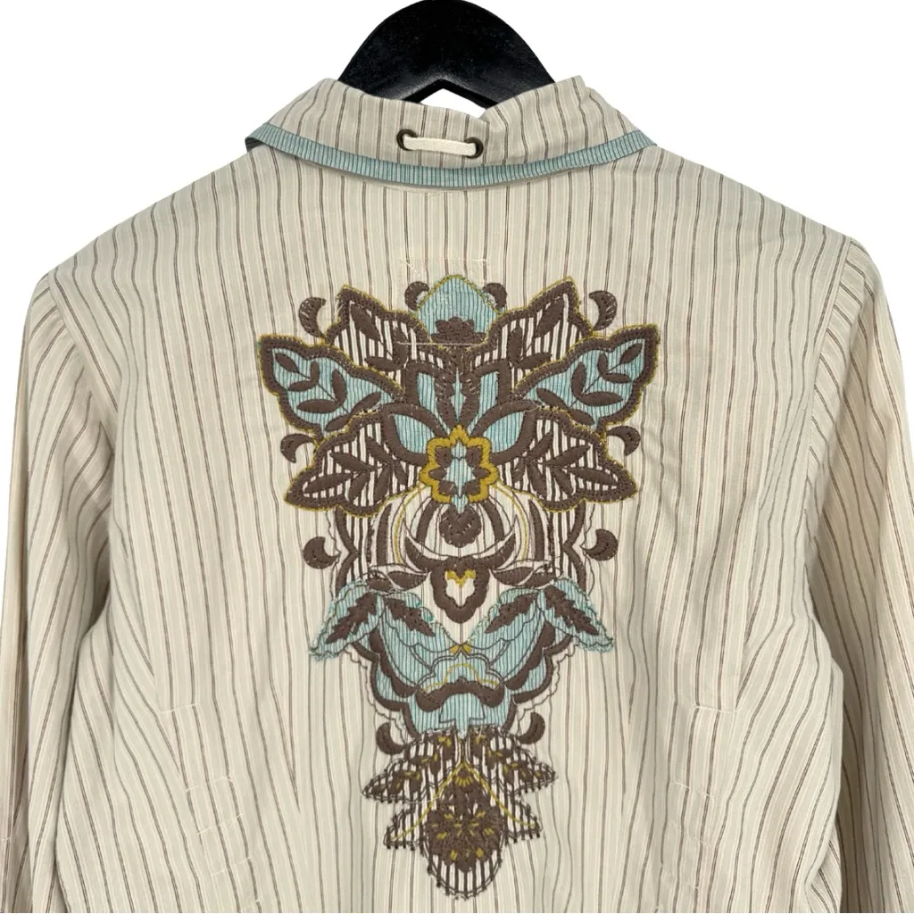 2wo Tenten 5ive Johnny Was Embroidered Shirt Dress Cream Blue Multi Large Indie - Image 4