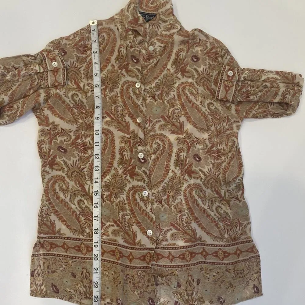 Burberrys Vintage Paisley Rayon Button Down 3/4 Sleeve Blouse EUC Sz Sm Petite - Image 11