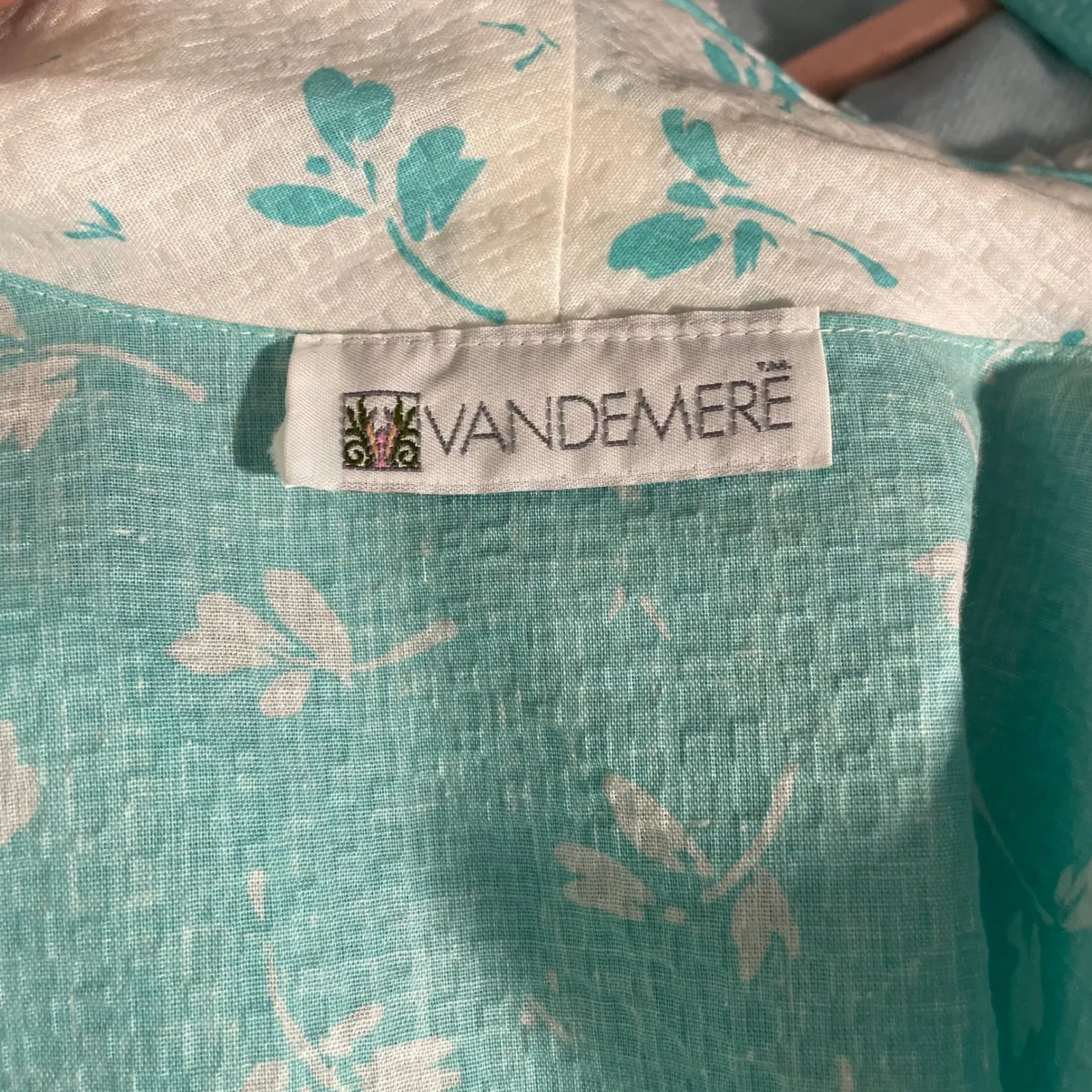 Vintage Vandemere Nightgown Robe Set‎ Women's S/M Aqua Blue Floral Lace Trim USA - Image 12