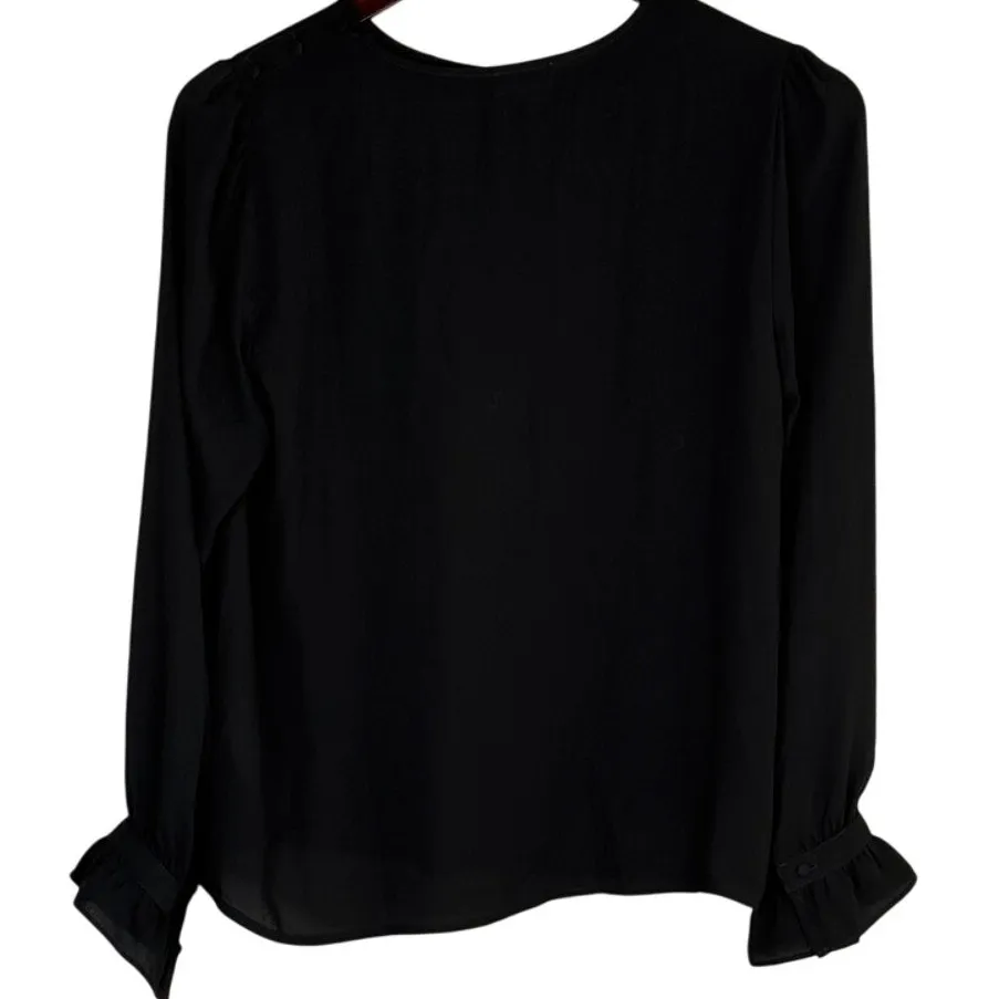 J. Crew Puff Sleeve Gathered Scoop Neck Bell Button Wrist Top Blouse XS Black - Image 11