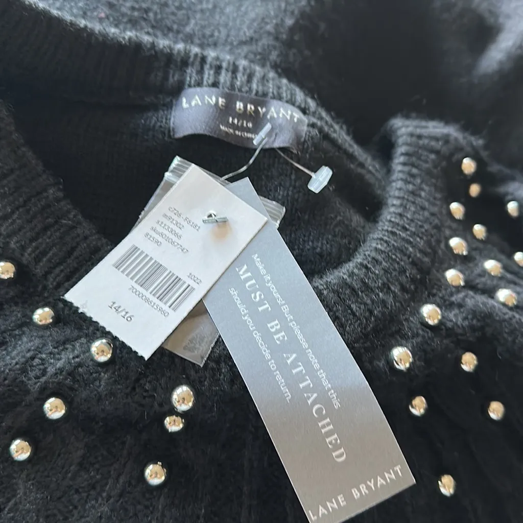 NWT LANE BRYANT Long Sleeve Embellished Crew Neck Sweater Dress Black - Image 7