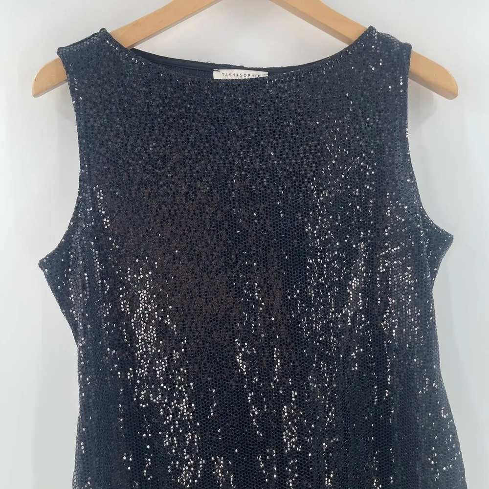 TASH + SOPHIE Dress Size Medium NWT Black Sequin Holiday New Years Sleeveless - Image 3
