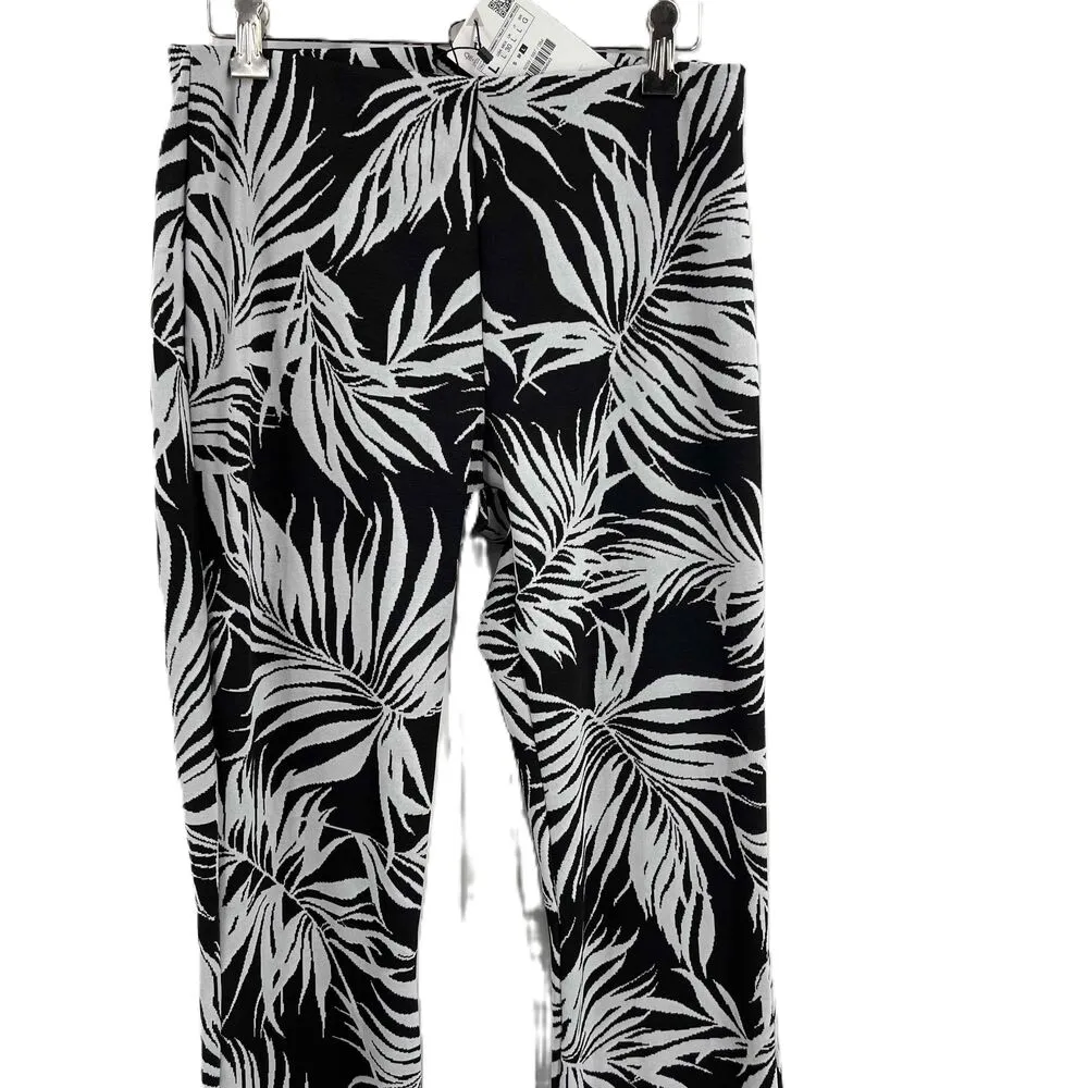 NWT Zara Black White Leaf Pattern Flared Stretchy Pants Womens Size Large - Image 3