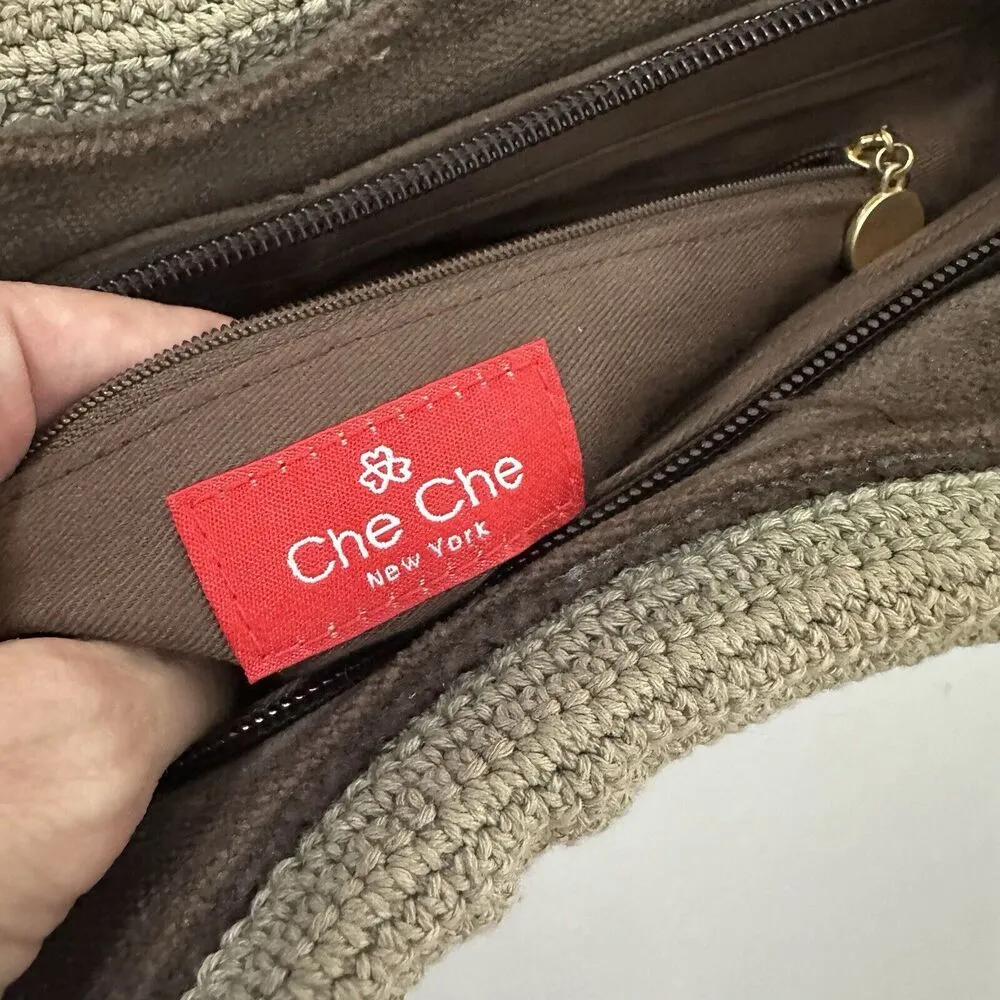 Boho Macrame Crochet Purse Bag Tote Round Handles Floral Brown Hippie 70’s Y2K - Image 3