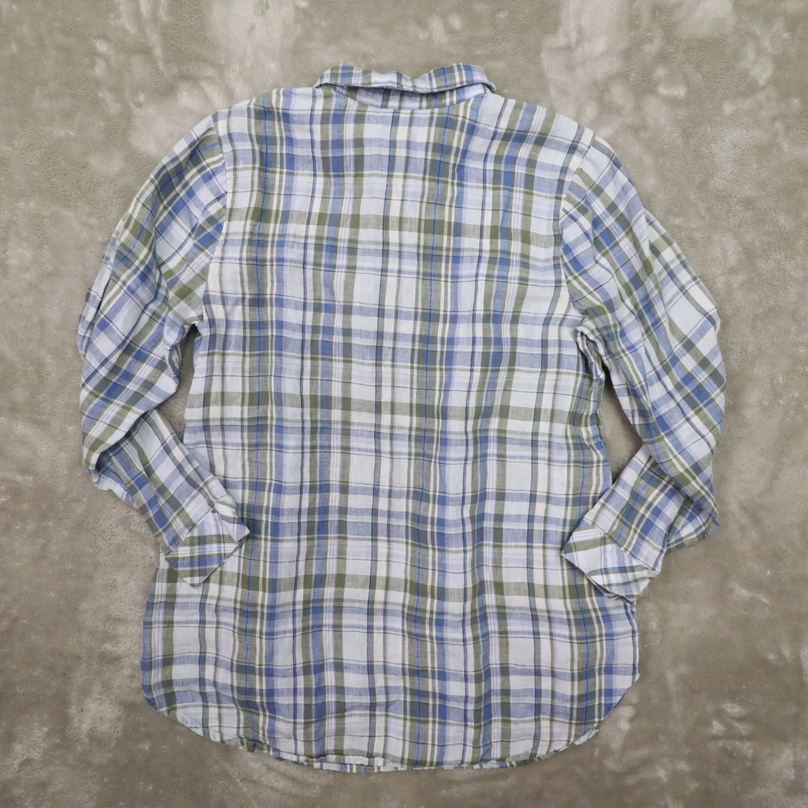 J.Jill Love Linen Blue Plaid Long Sleeve Popover Shirt Women's size Small Beach - Image 3