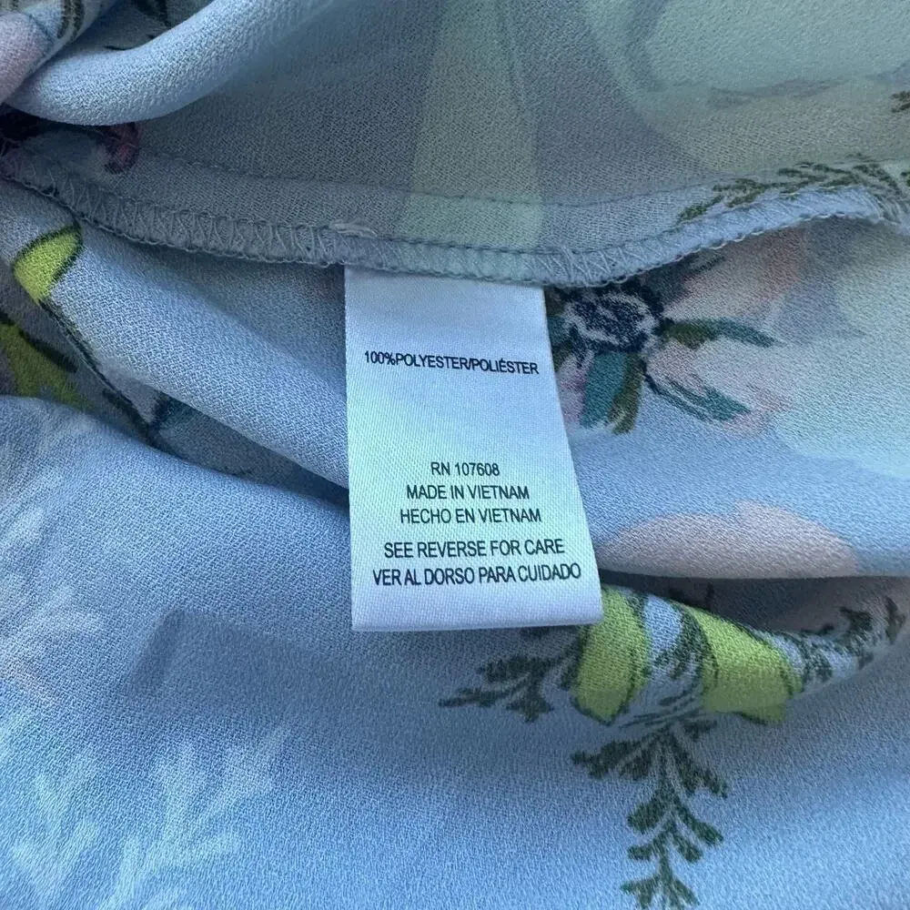 Light Blue Floral Sleeveless Swing Drop Waist Dress Size 6 - Image 9