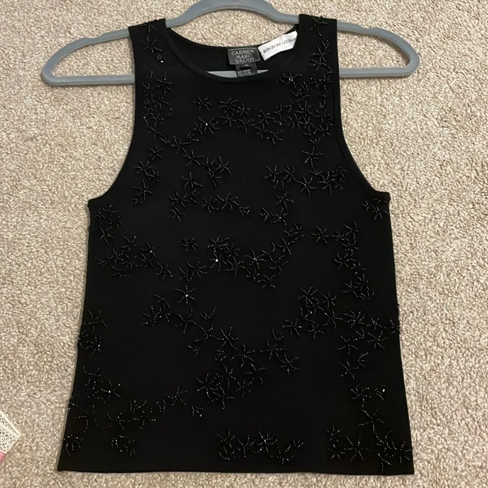 Gorgeous beaded tank by Carmen Marc valvo in excellent cond - Image 2