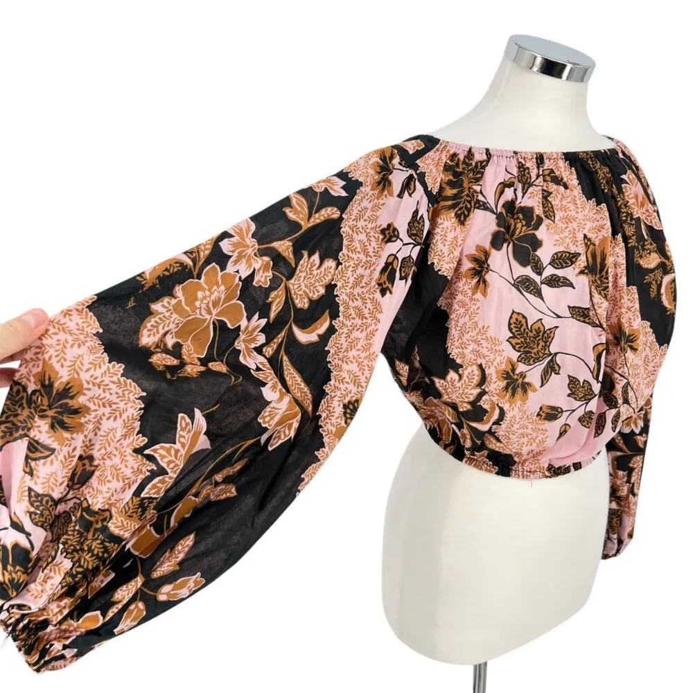 Vici Floral Off-The-Shoulder Puff Sleeve Blouse Pink Black Size Small - Image 4