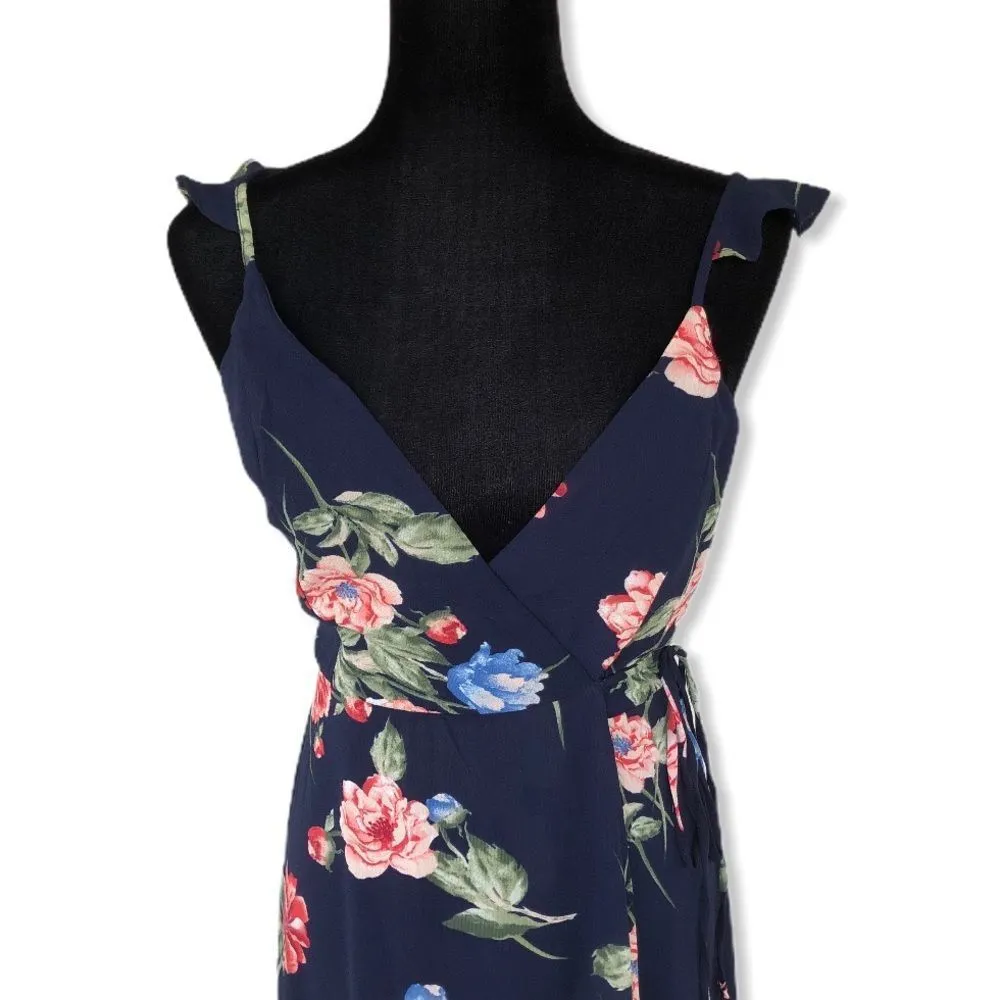 Trac Ruffle Trim Navy Floral Wrap Maxi Dress - Image 2