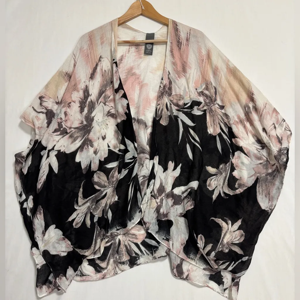 Vince Camuto Floral Kimono/Swimsuit Cover-up Womens OS Pink Black Boho Hippie - Image 4