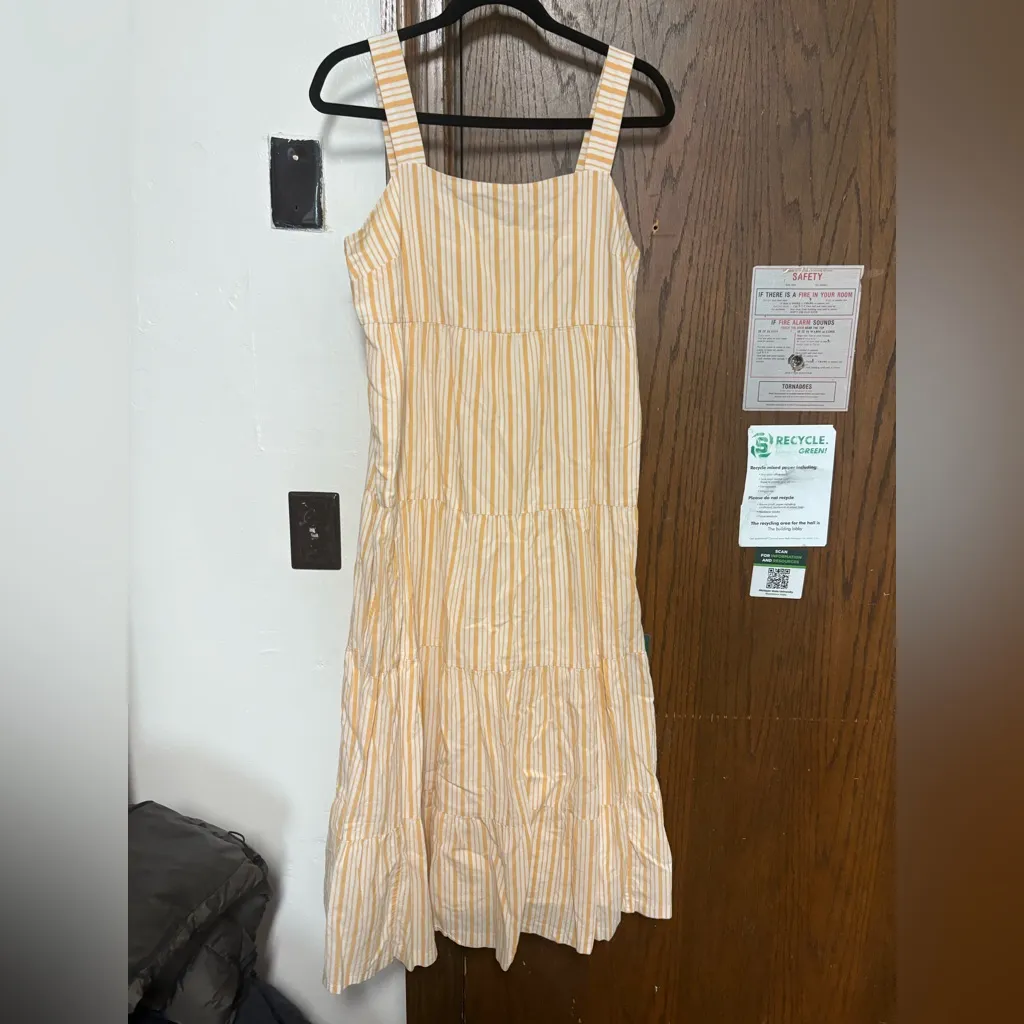 Madewell Striped Button-Back Tiered Midi bohemian summer Dress Yellow size 6 - Image 5