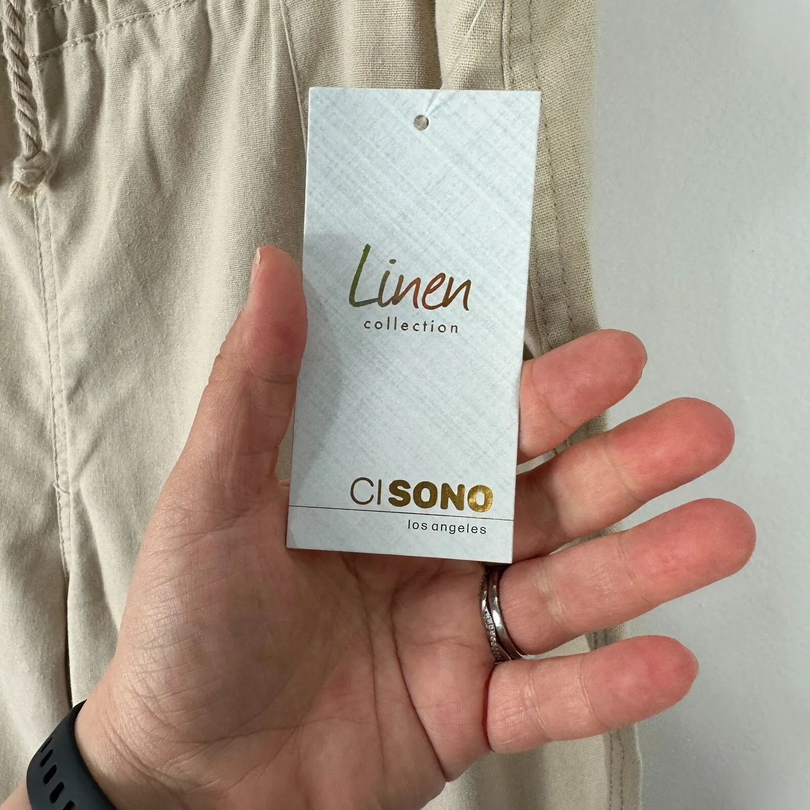 Ci Sono Linen‎ Pants XL Khaki Wide Leg Pull On Drawstring Waist Coastal Resort - Image 5