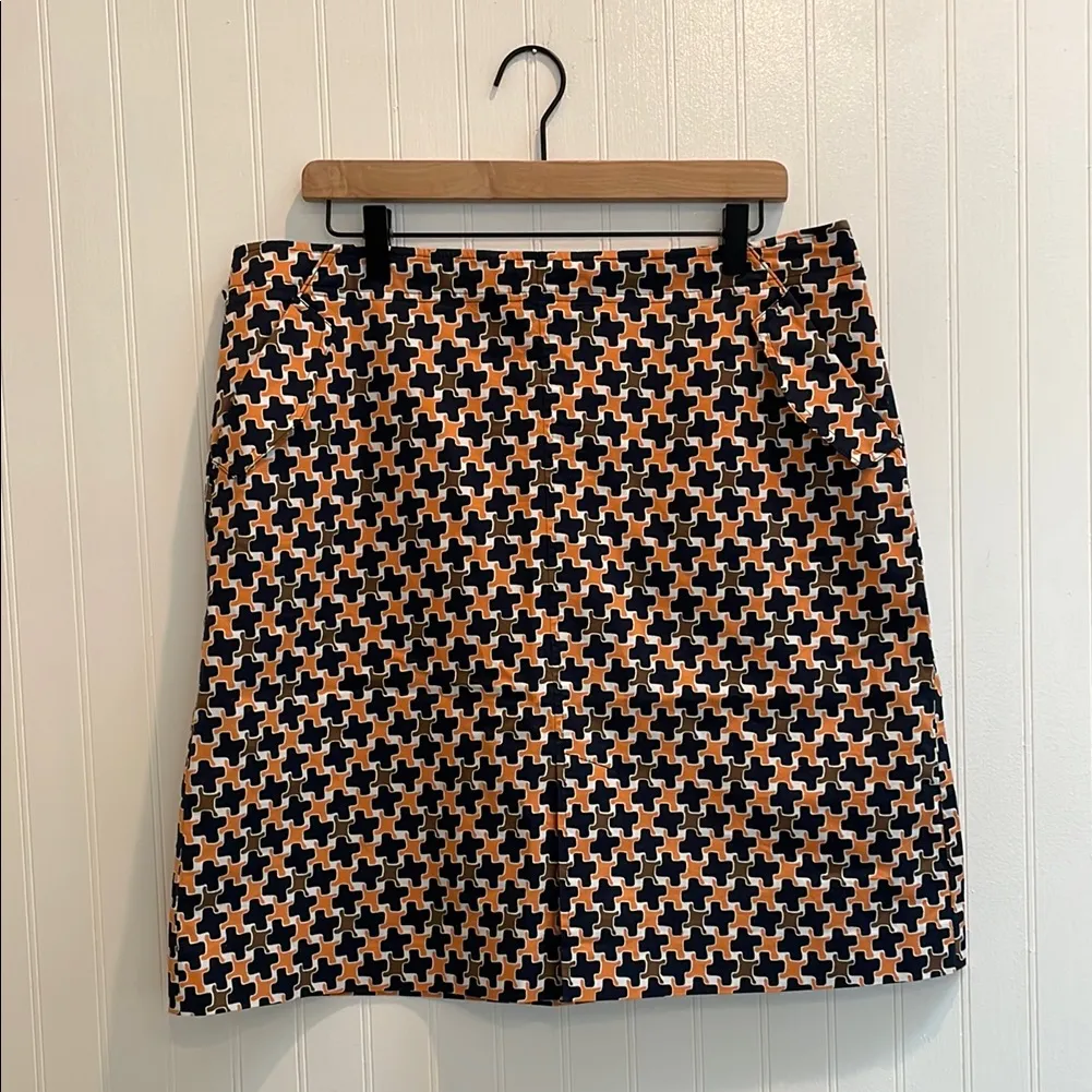 TALBOT’S Geometric Tile Print A-line Pencil Skirt in Orange Navy Brown Size 16P - Image 2